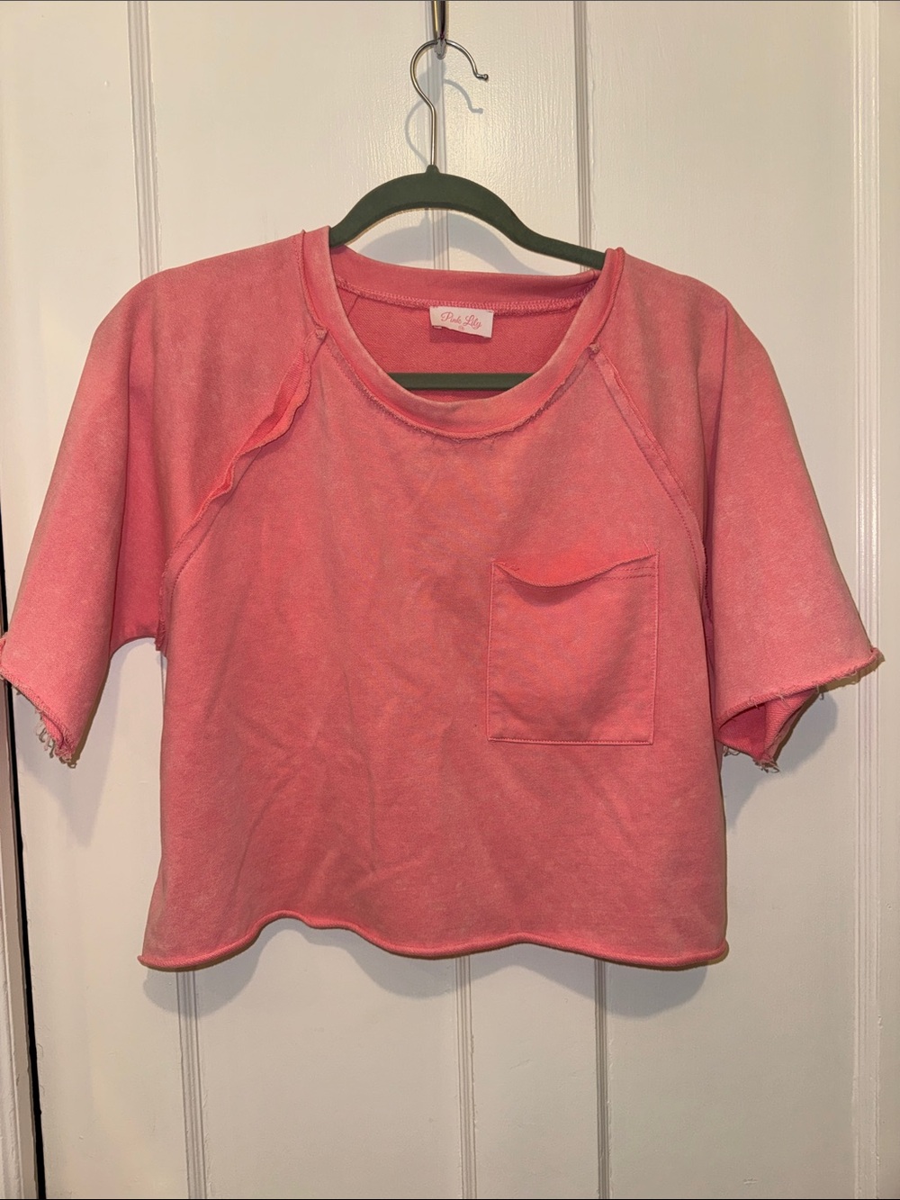 Boxy pink short sleeved sweatshirt